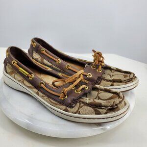 Coach Richelle Women's Signature Canvas Print Slip On Loafer Boat Shoes Size 7